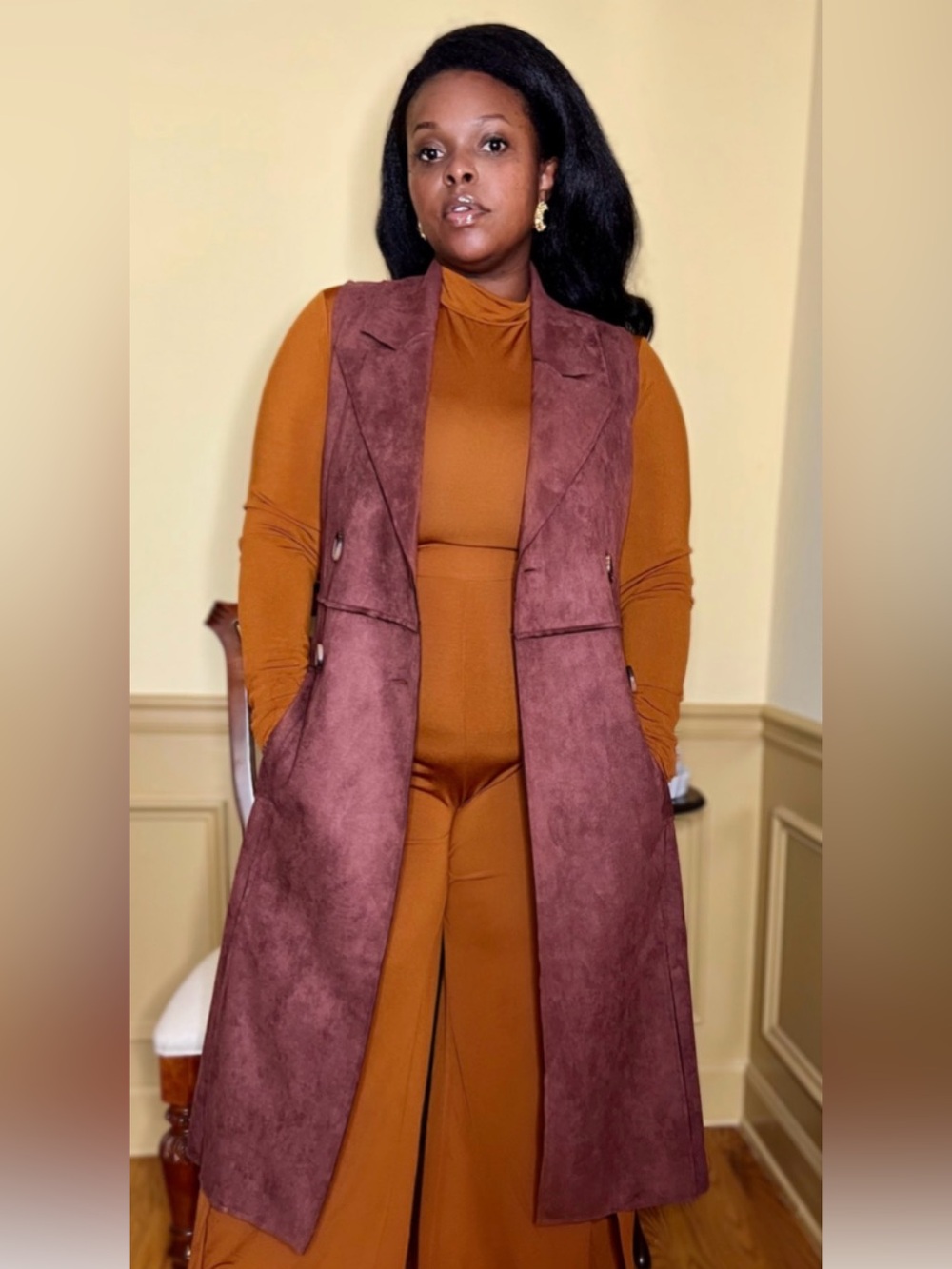 NWT Burgundy Faux Suede Longline Vest | Sleeveless Duster